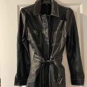 Miss Selfridge High Waisted Faux Leather Cargo Trousers Black 12